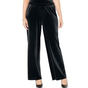 New Ralph Lauren Plus Size Wide Leg Luxury Black Velvet Pants Elastic Waist 2X